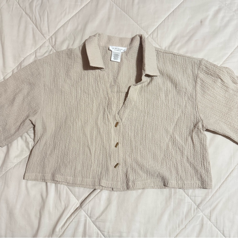 Beige Button-Up Women's Top